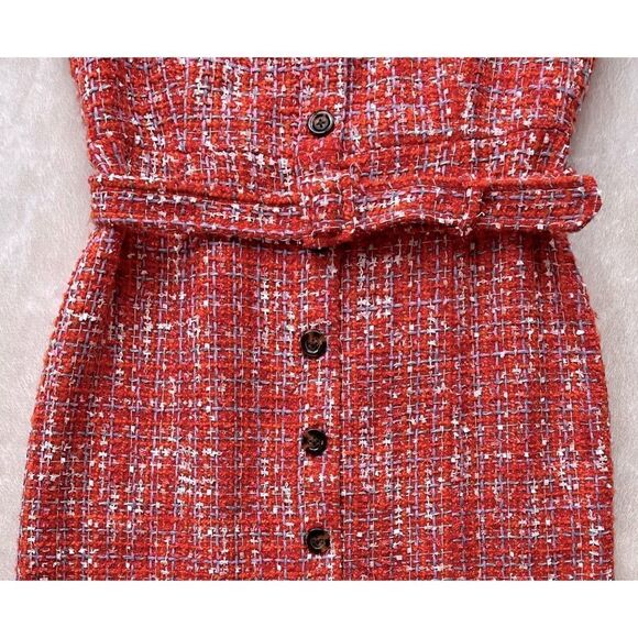 Ann Taylor Red Tweed Button-Front Sheath Dress - Picture 9 of 16